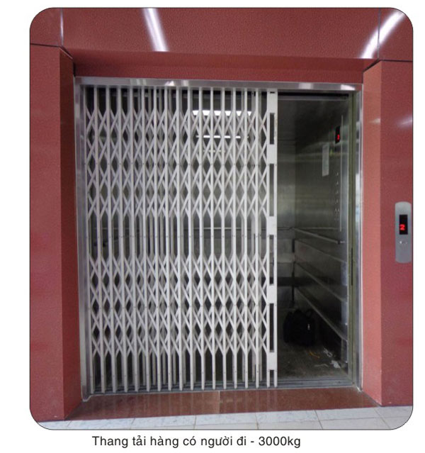 Thang máy tải hàng cửa tầng mở kéo sắt inox